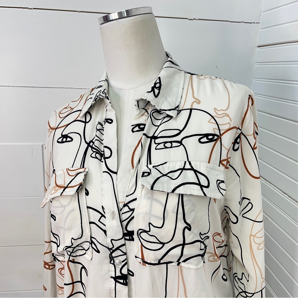 Milk & Honey Abstract Face Print Rayon Blouse - image 7